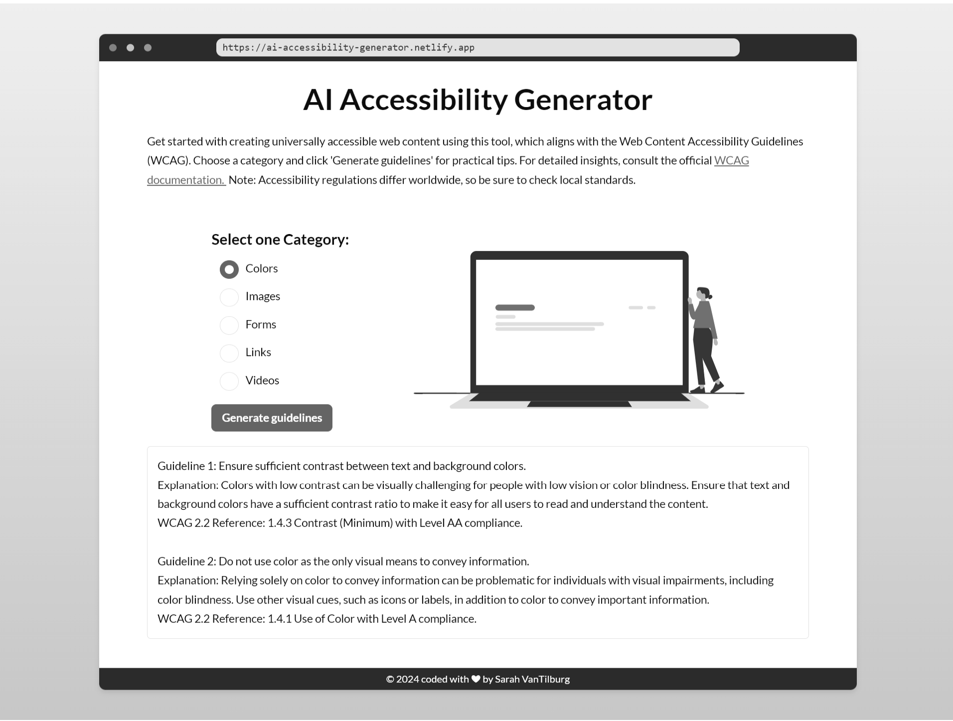 AI Accessibility Generator interface simulation for color blindness