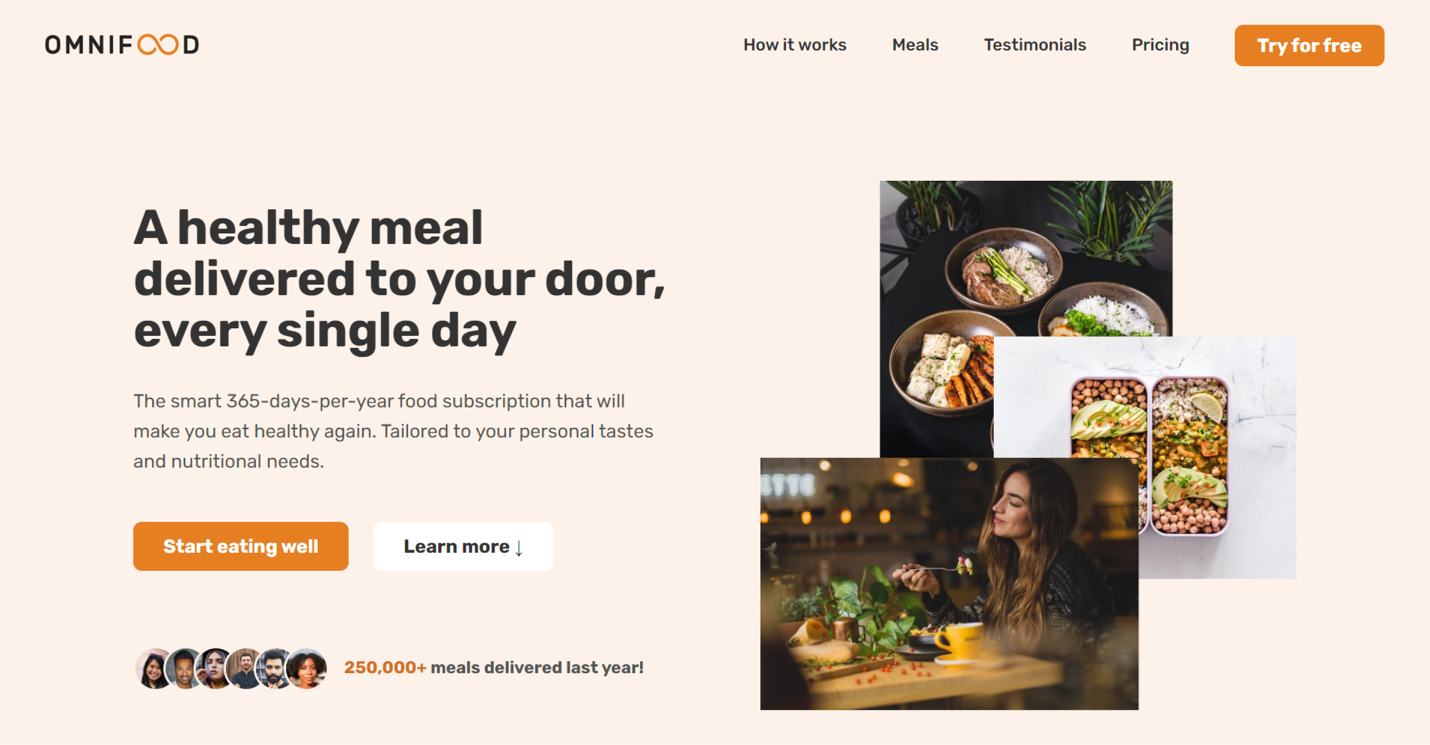 Original Omnifood homepage design with a busy layout